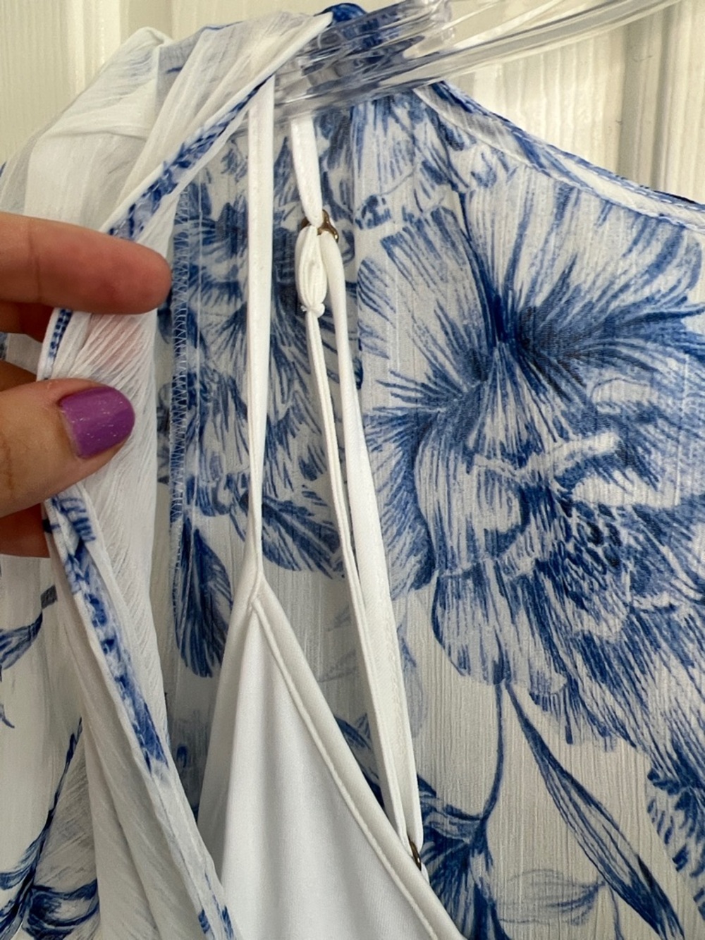 Calvin Klein Blue White Floral Midi Chiffon Dress with Pleated Skirt size 6 - Picture 9 of 14